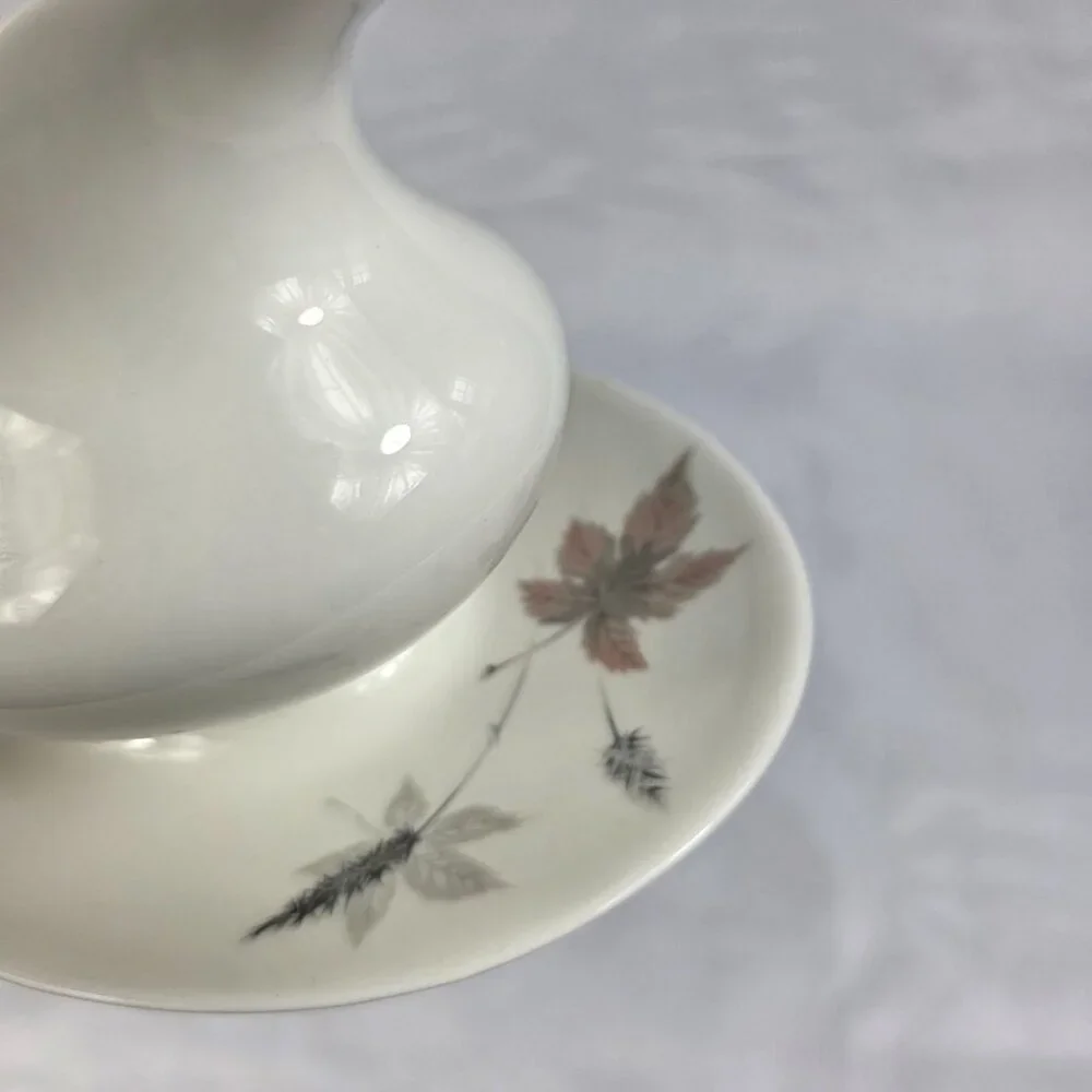 Royal Doulton Tumbling Leaves Gravy Boat & Underplate Gray & Pink Leaves